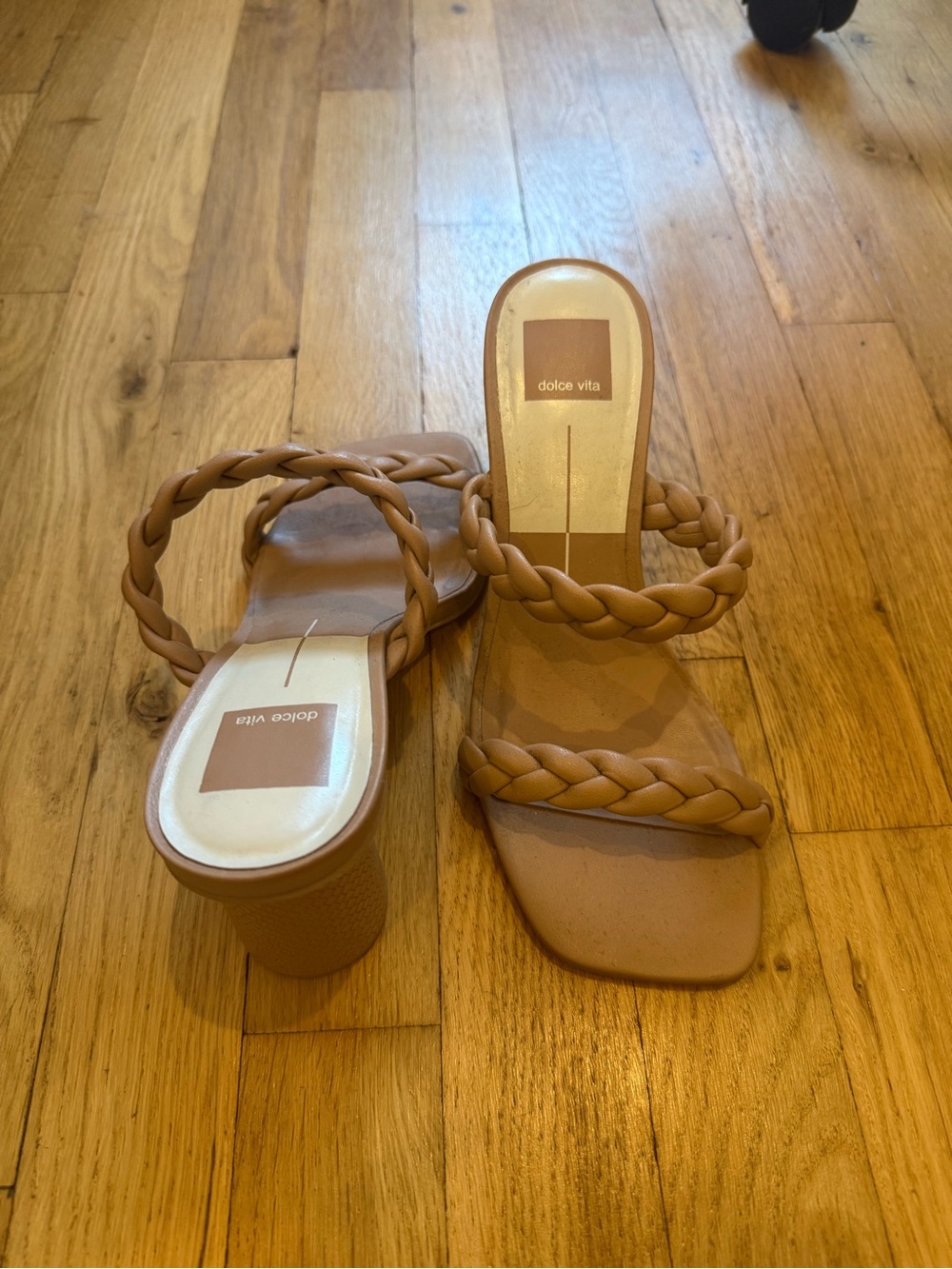 Dolce Vita Braided Strappy Block Heel Sandals in Tan